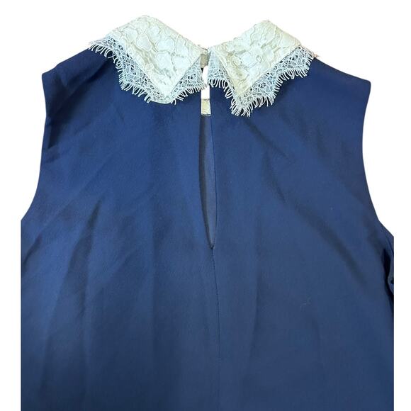NWT NANETTE LEPORE Navy Cream Sleeveless Lace Collar Babydoll Shift Twee Dress 8 - Picture 4 of 10